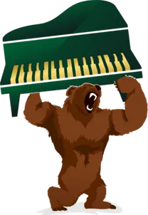 Moving On Up — grizzly bear lifting a piano (logo)