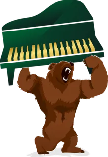 Moving On Up — grizzly bear lifting a piano (brand mark)